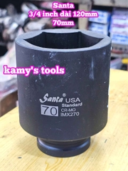 Đầu tuýp 3/4 inch đen dài 120mm lục giác Santa thép Cr-mo 50mm 55mm 60mm 65mm 70mm IMX250 IMX255 IMX260 IMX265 IMX270