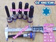 Bộ đầu tuýp lú đầu sao M lớn vuông 1/2 inch dài 100mm Kingtony 4116PR 6 chi tiết M9 M10 M12 M13 M14 M16