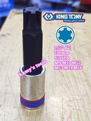 Bộ đầu tuýp lú đầu sao M lớn vuông 1/2 inch dài 100mm Kingtony 4116PR 6 chi tiết M9 M10 M12 M13 M14 M16