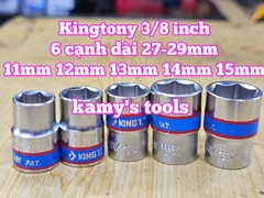 Đầu tuýp trắng 6 cạnh 3/8 inch dài 27mm Kingtony 11mm 12mm 13mm 14mm 15mm 333511M 333512M 333513M 333514M 333515M