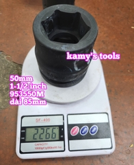 Đầu tuýp khẩu 50mm lỗ 1-1/2 inch 38mm đen dài 85mm Kingtony 953550M lục giác 6 cạnh