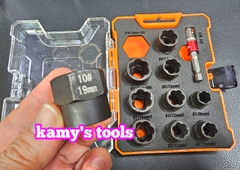 9mm-19mm Bộ tuýp tháo mở ốc vít hư gãy bulong bị biến dạng tuôn răng toét đầu 11 chi tiết kamytools