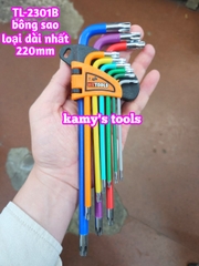 Bộ lục giác bông sao hoa thị MÀU thép S2 Wetools 9 chi tiết T10-T50 TL-2301B loại dài nhất 220mm