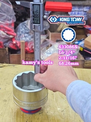 Đầu tuýp hệ inch 12 cạnh 3/4 inch Kingtony cỡ 2-11/16 inch tương đương 68mm 633086S