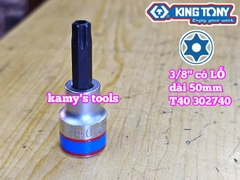 Tuýp lú đầu lục giác bông sao hoa thị 3/8 inch Kingtony có lỗ T30 T40 302730 302740