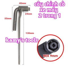 Công cụ chỉnh cò xe máy 2 trong 1 cán dẹt thép đen size vặn đai ốc 9mm, cây chình cò xe máy