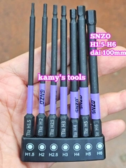 Mũi vít lục giác 6 cạnh đuôi lục giác 1/4 inch SNZO dài 100mm 7 chi tiết H1.5-H6 thép đen S2 HH-10007