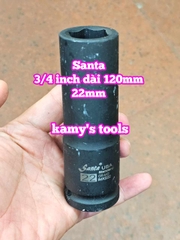 Đầu tuýp 3/4 inch đen dài 120mm lục giác Santa thép Cr-mo 22mm 24mm 27mm 30mm 32mm IMX222 IMX224 IMX227 IMX230 IMX232