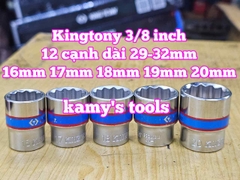 Đầu tuýp trắng 12 cạnh 3/8 inch dài 27mm Kingtony 16mm 17mm 18mm 19mm 20mm 333016M 333017M 333018M 333019M 333020M