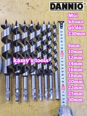 Mũi khoan gỗ xoắn ốc đuôi lục giác 8mm 10mm 12mm 14mm 16mm 18mm 20mm 22mm 25mm 30mm dài 230mm Dannio