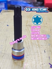 Bộ đầu tuýp lú đầu sao M lớn vuông 1/2 inch dài 100mm Kingtony 4116PR 6 chi tiết M9 M10 M12 M13 M14 M16