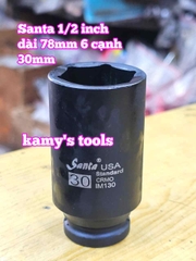 Đầu tuýp khẩu 1/2 inch đen dài lục giác 6 cạnh 78mm Santa 22mm 23mm 24mm 27mm 30mm IM122 IM123 IM124 IM127 IM130