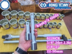 Bộ tuýp 3/4 inch 12 cạnh 2 hệ inch và mét 26 chi tiết 22-50mm Kingtony 6226CR