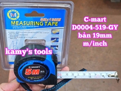 Thước cuộn 5m 16ft bản 19mm C-Mart model D0004-519-GY bọc nhựa chống va đập, thước kéo 5 mét