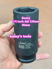 Đầu tuýp 3/4 inch đen dài 120mm lục giác Santa thép Cr-mo 34mm 36mm 38mm 41mm 46mm IMX234 IMX236 IMX238 IMX241 IMX246