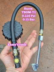 Tay bơm lốp có đồng hồ đo áp suất xe ô tô dạng thẳng Santa TBOM-T2, vòi bơm lốp đầu xe máy ô tô xe tải