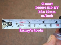 Thước cuộn 5m 16ft bản 19mm C-Mart model D0004-519-GY bọc nhựa chống va đập, thước kéo 5 mét