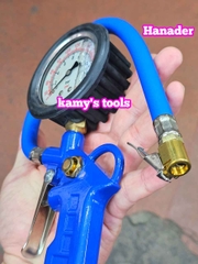 Tay bơm lốp có đồng hồ đo áp suất xe ô tô Hanader TBOM-D, vòi bơm lốp đầu xe máy ô tô xe tải
