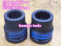 Đầu tuýp 3/4 inch bông 12 cạnh đen ngắn 50mm Kingtony 23mm 24mm 653023M 653024M