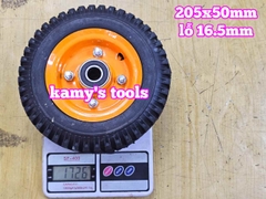 Bánh xe cao su đặc 205mm dày 50mm kèm bạc đạn lỗ 16mm 205x50mm Kamytools