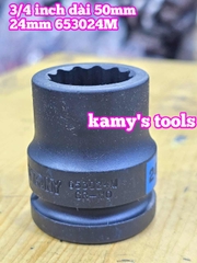 Đầu tuýp 3/4 inch bông 12 cạnh đen ngắn 50mm Kingtony 23mm 24mm 653023M 653024M