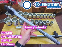 Bộ tuýp 3/4 inch 12 cạnh 2 hệ inch và mét 26 chi tiết 22-50mm Kingtony 6226CR