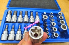 Bộ tuýp khẩu E và tuýp vít sao hoa thị T có lỗ 1/4 inch 3/8 inch 34 chi tiết cao cấp Tifone