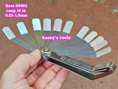 Thước căn lá dưỡng đo độ dày căn chỉnh cò xupap Sata 16 lá loại cong 09402 cỡ  0.05-1.0mm