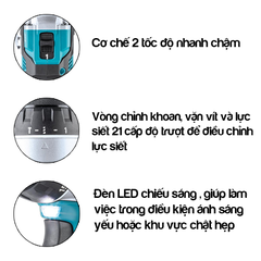 Máy khoan búa, vặn vít dùng pin 18v Makita DHP485SFE