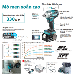 Máy siết bu lông dùng pin 18v Makita DTW300Z (Thân máy)