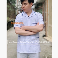 Áo blu điều dưỡng nam có viền xanh (có áo điều dưỡng viền xanh nữ)