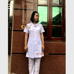 Bộ quần áo  blouse trắng nữ dáng dài chất Lon Nhật mát cho bác sĩ, dược sĩ