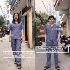 Bộ scrubs nam nữ - bộ quần áo blouse cổ tim nam nữ màu Ghi Xám