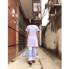 Bộ quần áo blouse kaki trắng nữ cộc tay cao cấp