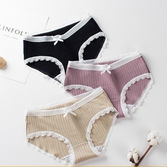 Quần lót nữ gân tre viền ren gắn nơ GT10