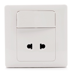 Ổ cắm 2 chấu vuông, dùng cho chấu tròn và chấu dẹt kèm công tắc 1 chiều, 10A 250V~ Simon Series 50 51076B