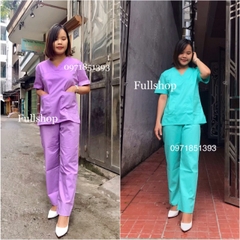 Bộ quần áo chui cổ chữ V nữ cao cấp đồng phục bác sĩ, ý tá, đồng phục thẩm mỹ viện, spa