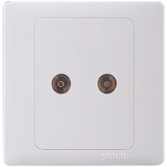 Ổ cắm TV đôi, kết nối trực tiếp, kích thước chuẩn 9,52 mm với 1 kết nối đầu vào chuẩn F mặt vuông Simon Series 50 55119