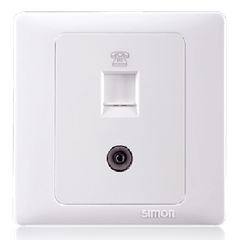 Bộ ổ cắm điện thoại chuẩn RJ11 và ổ cắm TV chuẩn kết nối trực tiếp 9,52mm vuông Simon Series 50 55301