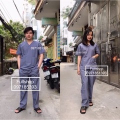 Bộ quần áo blouse cổ tim Nam Nữ màu Xám Chì- Bộ scrubs cỗ chữ V nam nữ cộc tay