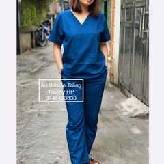 Bộ blouse đồng phục kỹ thuật viên nữ cao cấp - bộ scrubs bác sĩ, y tá, thẩm mỹ viện màu xanh Navy