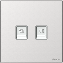 M7 Metal- Bộ ổ cắm điện thoại + mạng Cat6 (Frosted Sliver) Simon M7 665229M-2A