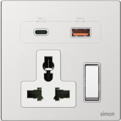 M7 Metal- Bộ ổ cắm đa năng kèm USB và A+C (Frosted Sliver) Simon M7 66E7253M-2A