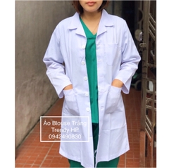 Áo blouse trắng nữ kaki dài tay - áo blouse bác sĩ nữ dài tay, áo blouse đồng phục thẩm mỹ viện, spa