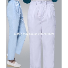 [Cao cấp] Quần blouse khoá có túi nam nữ trắng - xanh dương