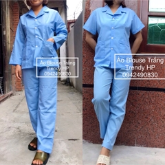 Bộ quần áo blouse nam nữ xanh dương - bộ quần áo công nghệ, nhân viên