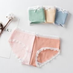 [Set 5 quần] quần lót nữ cotton gân tre co dãn phối viền ren đính nơ hiện đại GT10-5