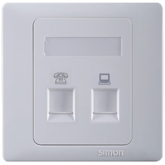 Bộ ổ cắm điện thoại chuẩn RJ11 và ổ cắm dữ liệu chuẩn RJ45 CAT.5e lắp âm tường chuẩn đế vuông Simon 50 55229S