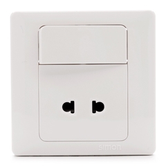 Ổ cắm 2 chấu dùng cho chấu tròn và dẹt kèm công tắc 1 chiều Simon series 50 51076B