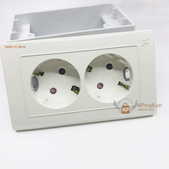 Bộ ổ cắm đôi Schuko đôi 16A có chân tiếp địa gắn âm và đế âm schuko Hàn Quốc FS-SKC-D 16A